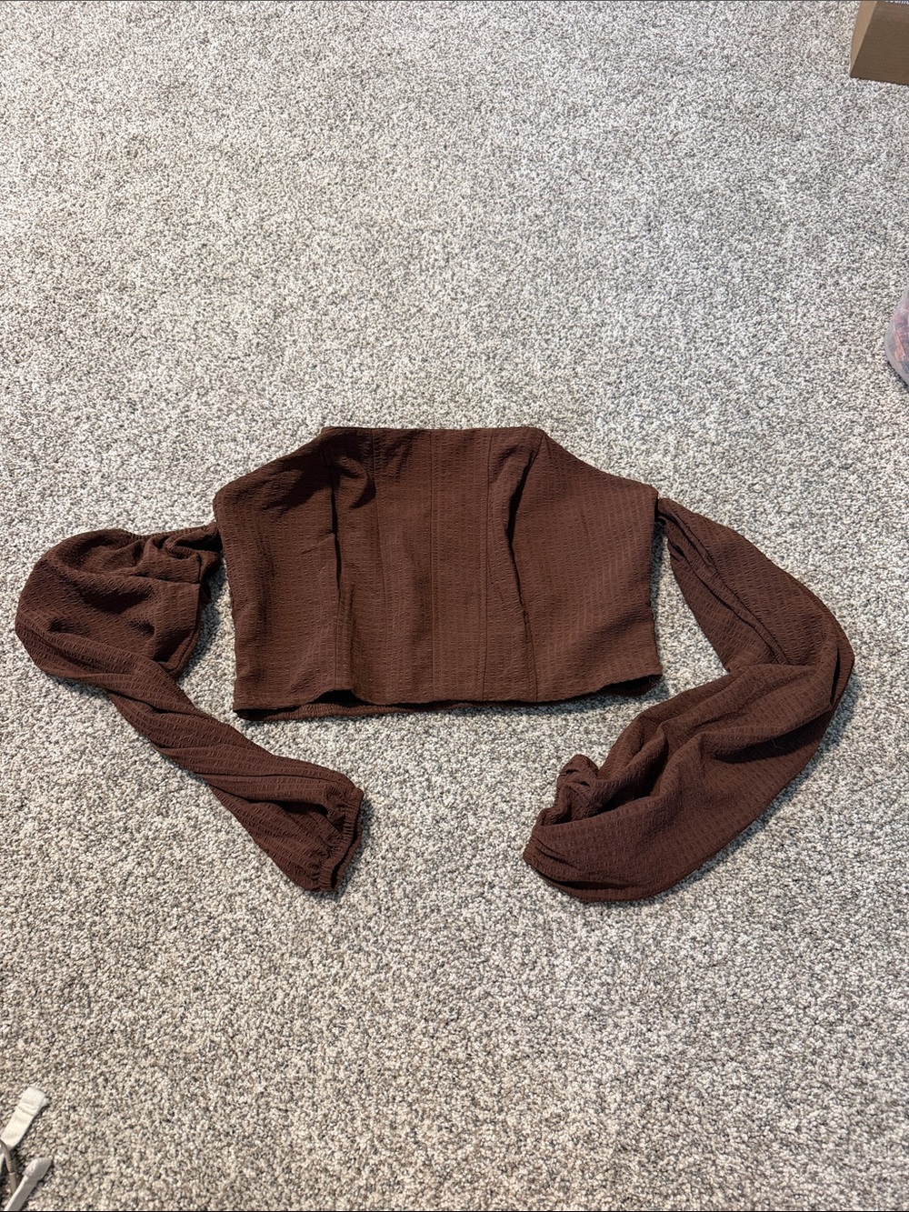 wild fable Brown Long-Sleeve Cropped Top